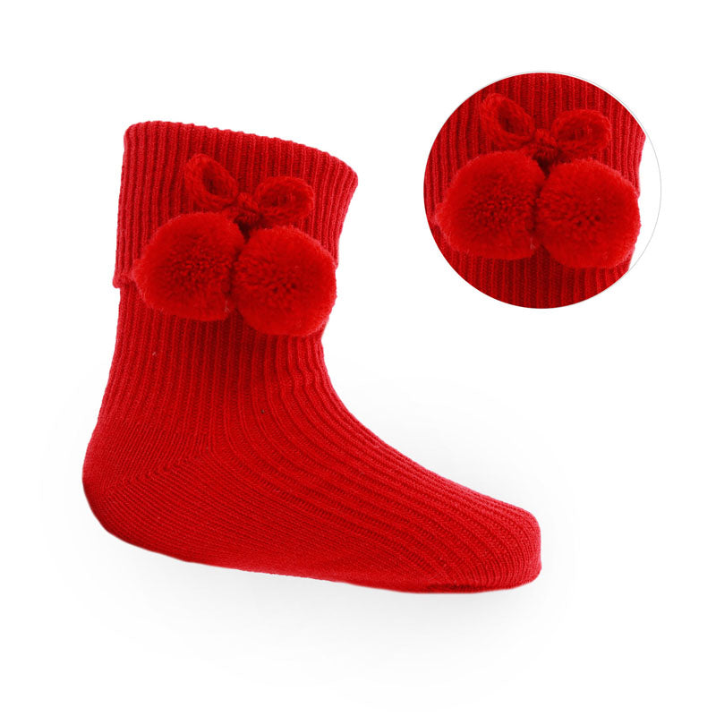 SOFT TOUCH Red Pom Pom Baby Socks - adorababy