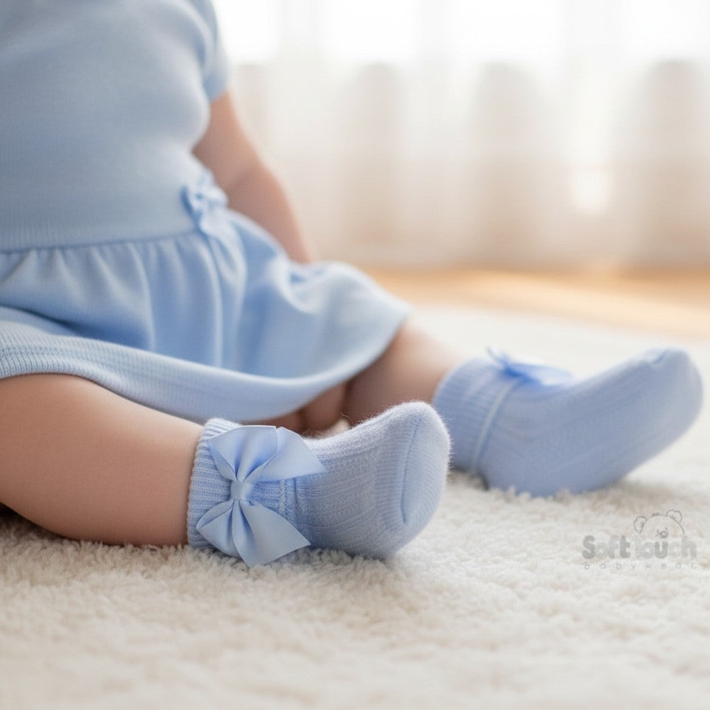 Baby Blue Ribbed with Bow Baby Socks