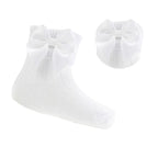 White baby socks with a bow on a white background - Adorababy.co.uk