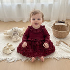 Rose Knit Baby Girls Occasion Dress - Burgundy Red or Ivory