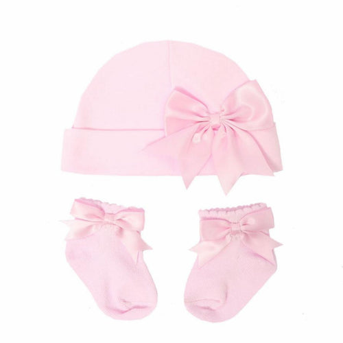 SOFT TOUCH Baby Girls Pink Bow Hat & Socks Gift Set - AdoraBaby