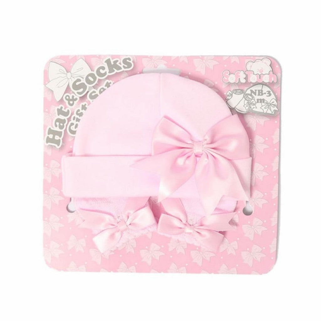 SOFT TOUCH Baby Girls Pink Bow Hat & Socks Gift Set - AdoraBaby