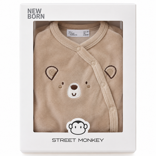 Baby Bear Beige Velour Romper