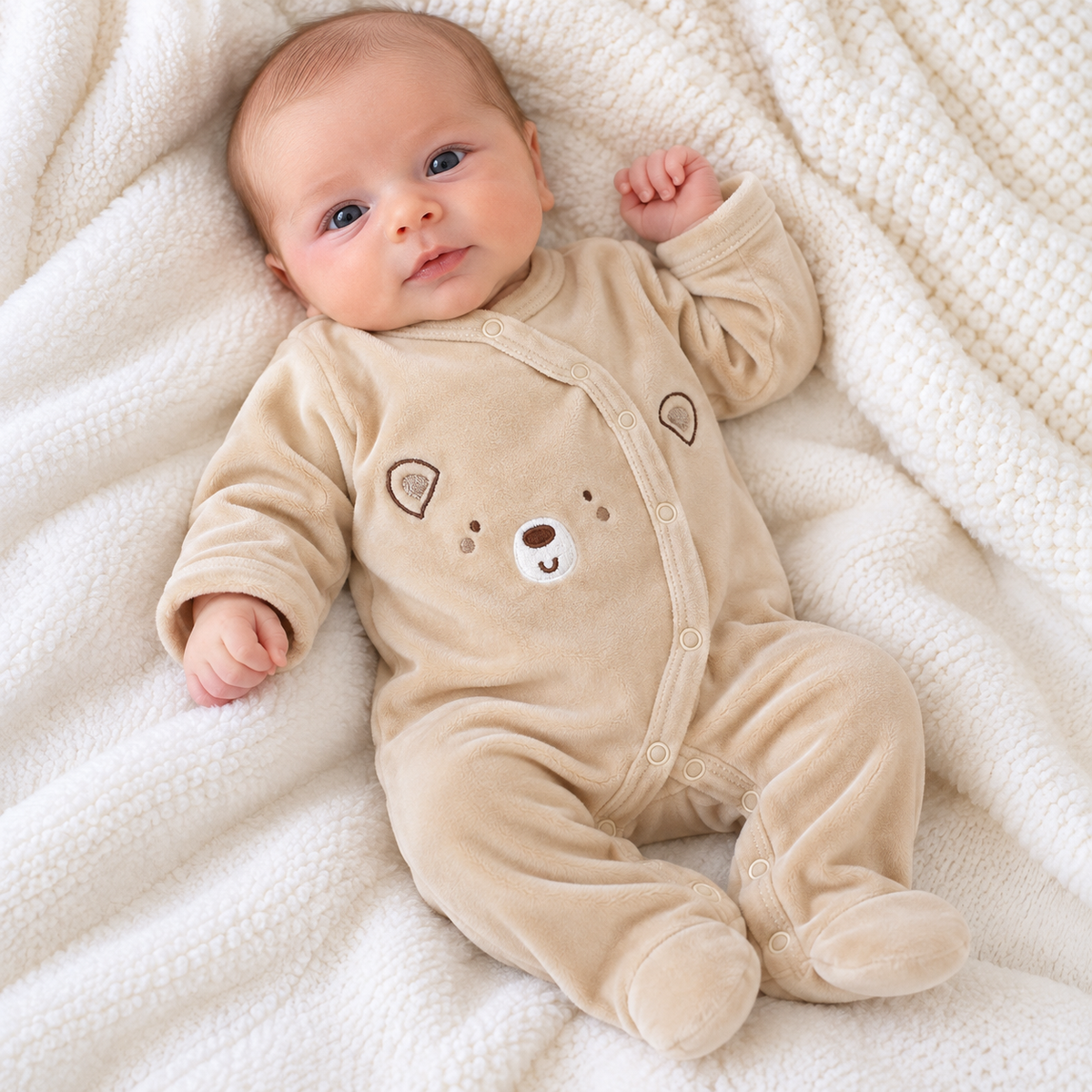 Baby Bear Beige Velour Romper
