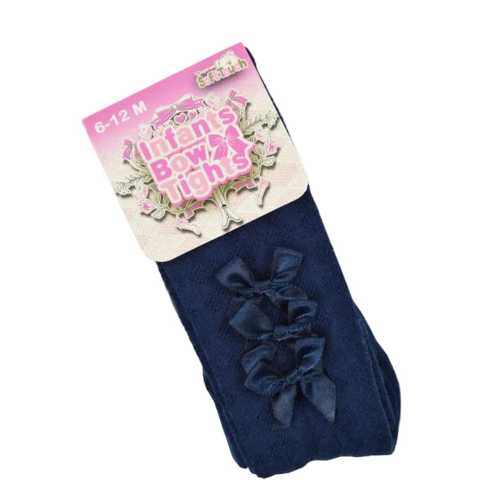 AdoraBaby UK Navy Diamond baby tights with satin bows