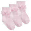 SOFT TOUCH Baby Girls 3 Pairs of Pink Lace Trim Ankle Socks - The Baby Place