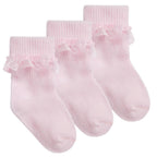SOFT TOUCH Baby Girls 3 Pairs of Pink Lace Trim Ankle Socks - The Baby Place