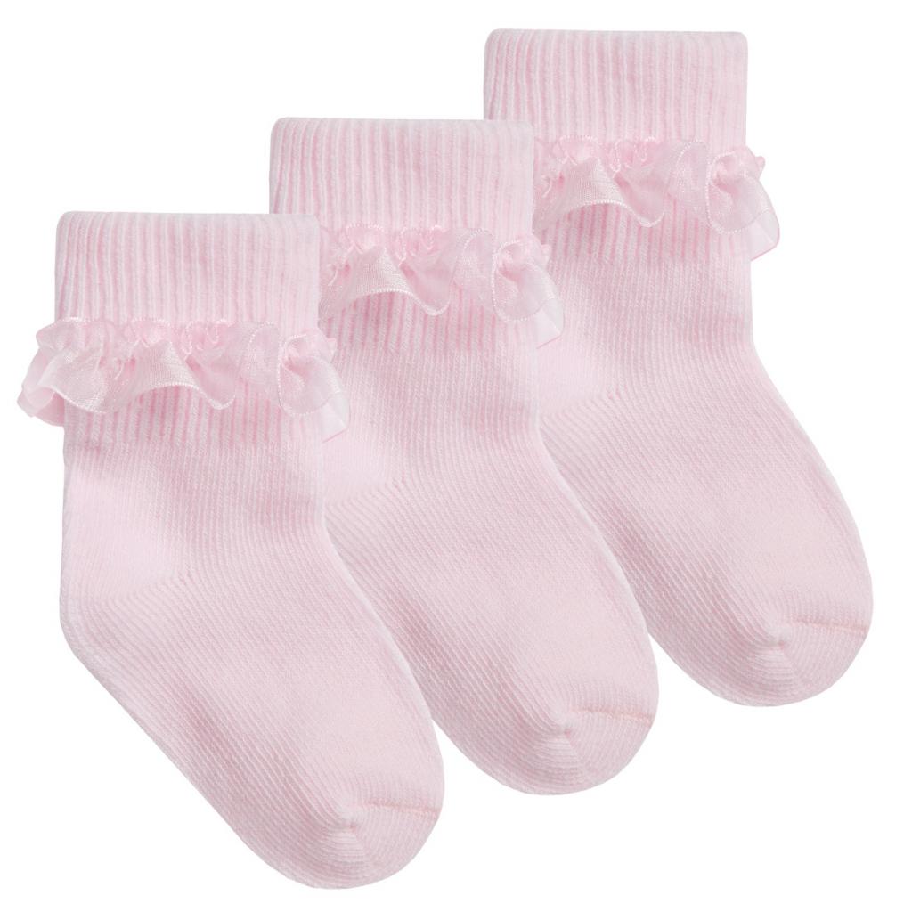 SOFT TOUCH Baby Girls 3 Pairs of Pink Lace Trim Ankle Socks - The Baby Place