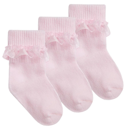 SOFT TOUCH Baby Girls 3 Pairs of Pink Lace Trim Ankle Socks - The Baby Place