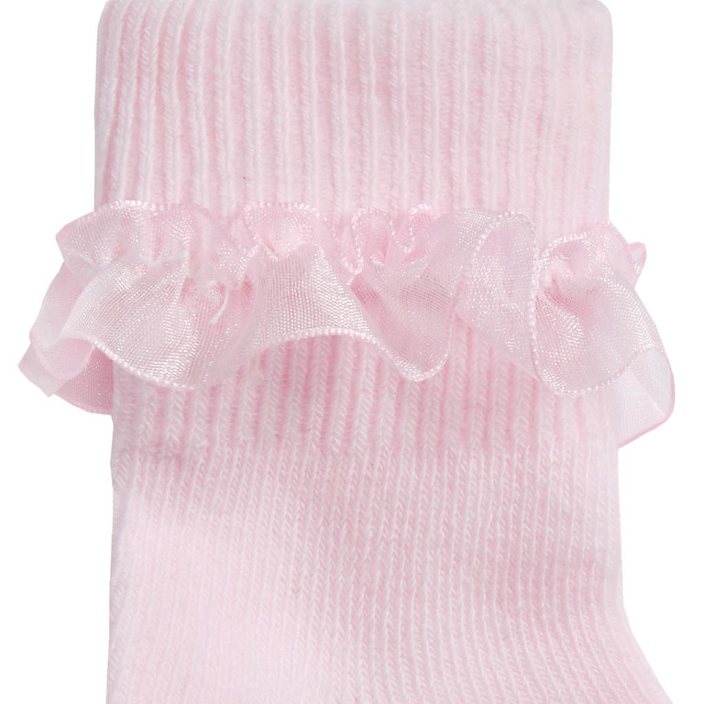 SOFT TOUCH Baby Girls 3 Pairs of Pink Lace Trim Ankle Socks - The Baby Place