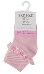 SOFT TOUCH Baby Girls 3 Pairs of Pink Lace Trim Ankle Socks - The Baby Place