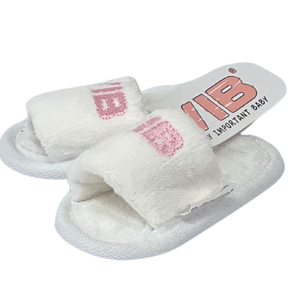 VIB (Very Important Baby) VIB - Baby Girls White & Pink Cotton Velour Spa Sliders -Adorababy uk