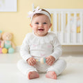 Ivory & Pink Soft Cotton Baby Bows Romper & Headband Set - Adorababy.co.uk