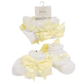 NURSERY TIME White with Lemon Satin Bow Lace Frilled Socks -Adorababy.co.uk