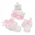 NURSERY TIME White with Pink Satin Bow Lace Frilled Socks - Adorababy.co.uk