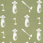 Pattern of golf-related items on a green background