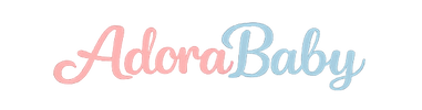 AdoraBaby logo in pink and blue on a white background