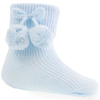 sky blue baby ankle socks with pom poms - Adorababyco.uk