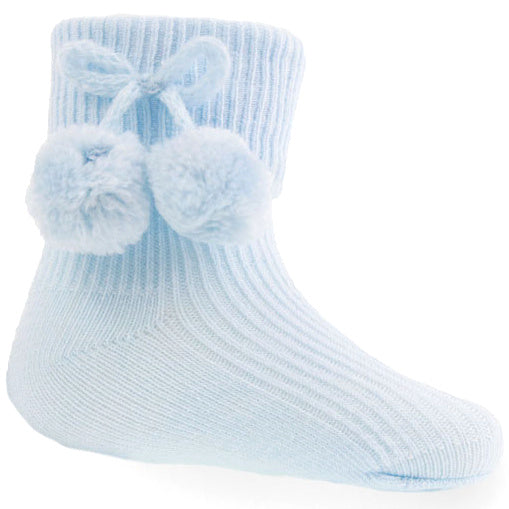 sky blue baby ankle socks with pom poms - Adorababyco.uk