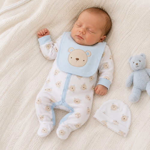 Baby Bear 5 Piece Newborn Gift Set in Sky Blue | Baby Boy Gift Set | Adorababy.co.uk