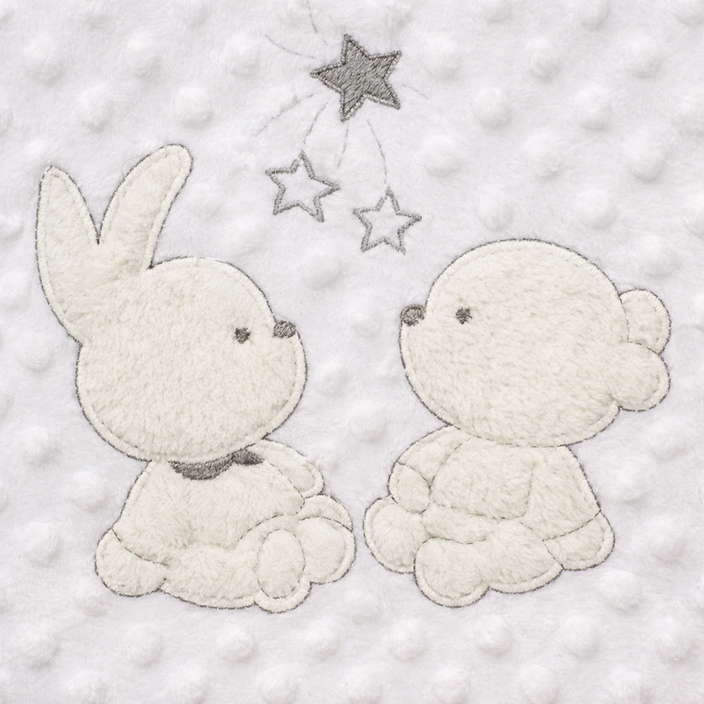 White Bubble Bunny & Bear Baby Blanket