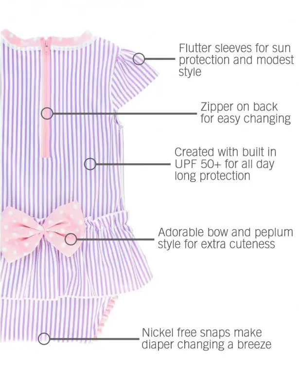 RUFFLEBUTTS RuffleButts Lilac Seersucker Peplum One Piece Bow Swimsuit -  Adorababy.co.uk