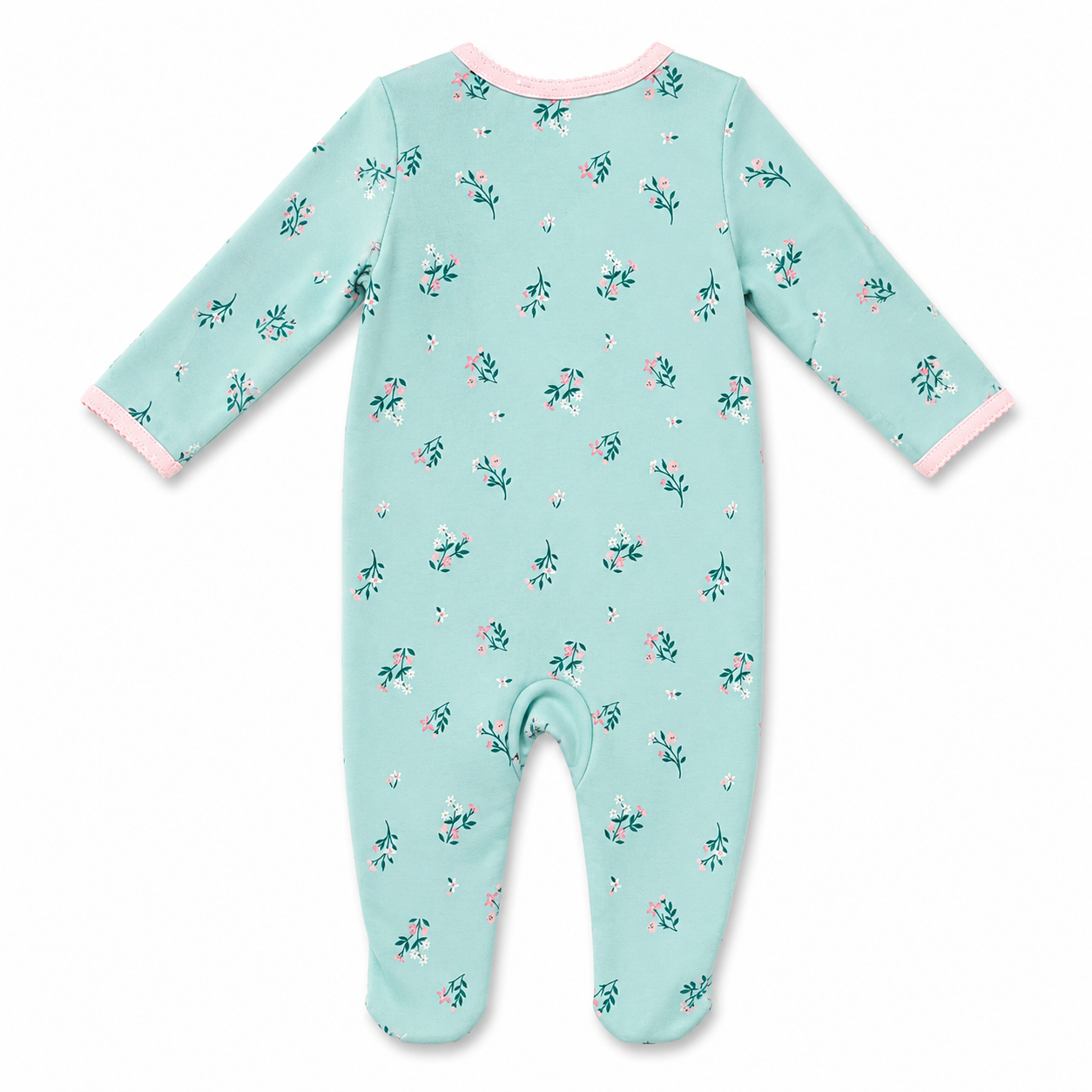 Green Floral Bunny Baby Sleepsuit