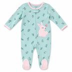 Green Floral Bunny Baby Sleepsuit