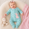 Green Floral Bunny Baby Sleepsuit