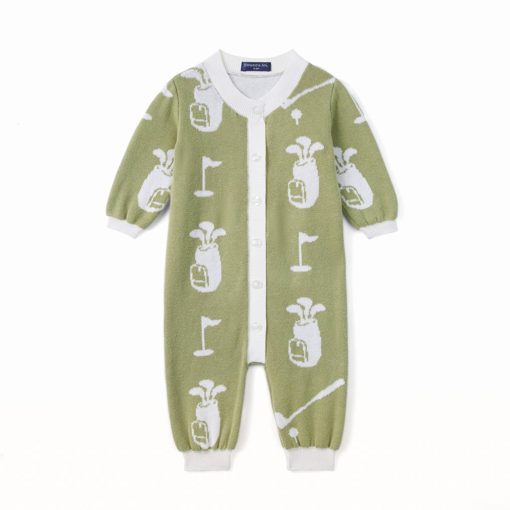 Baby Boys Green Golf Knit Romper