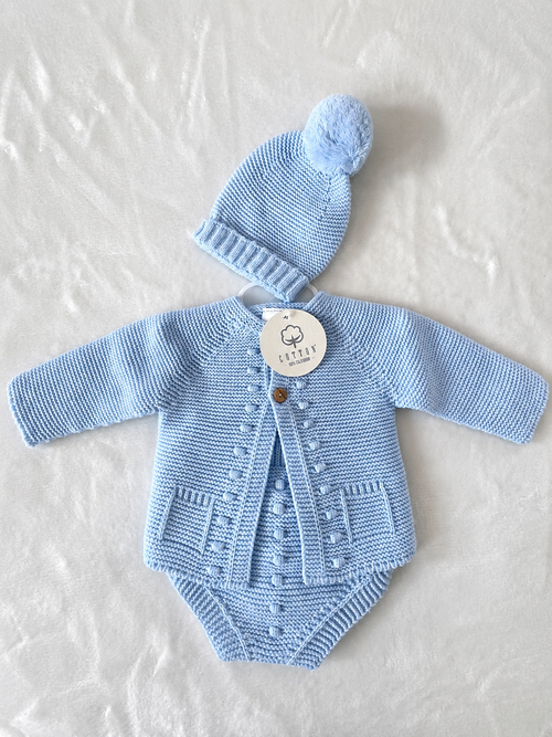 Baby Blue Boys 3 Piece Knitted Set