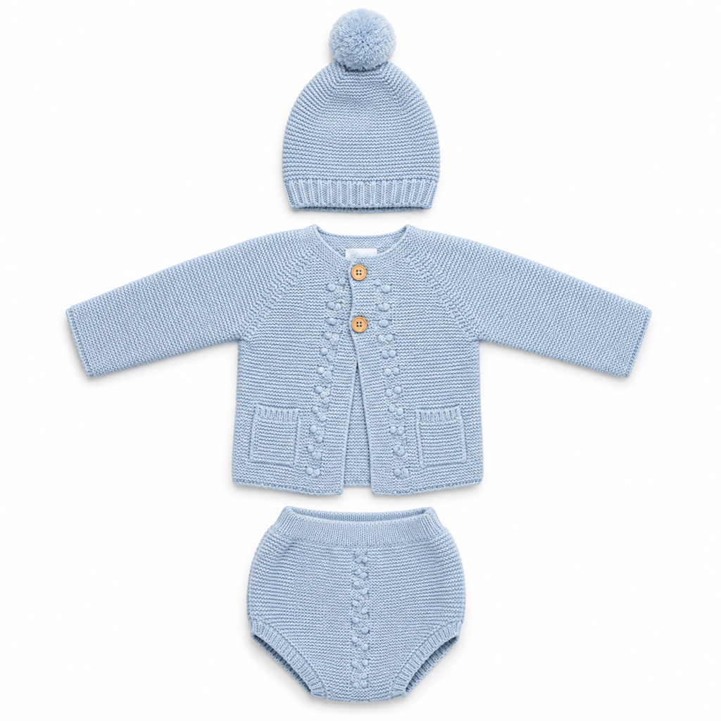 Baby Blue Boys 3 Piece Knitted Set