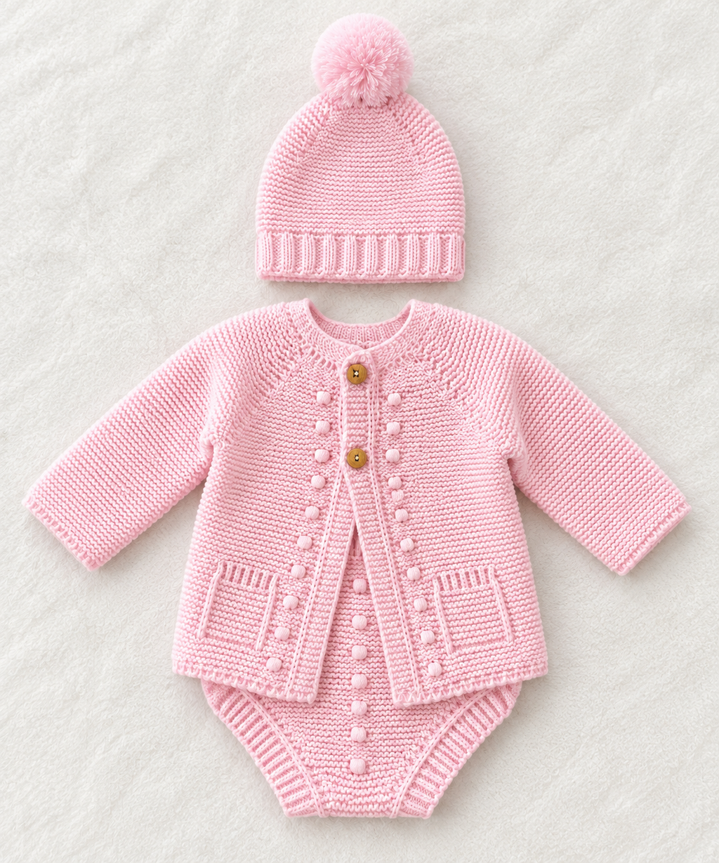 Baby Pink Girls 3 Piece Knitted Set