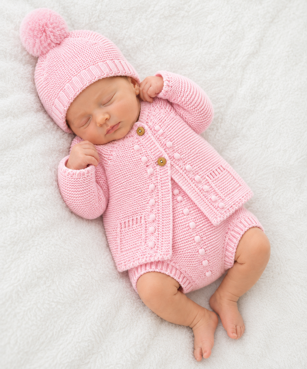 Baby Pink Girls 3 Piece Knitted Set