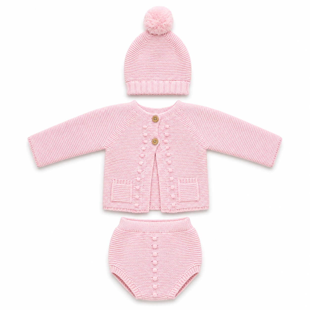 Baby Pink Girls 3 Piece Knitted Set