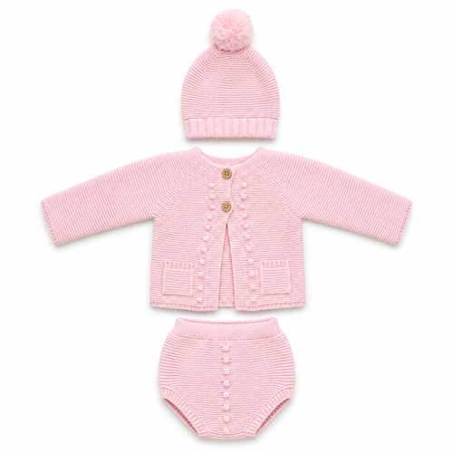 Baby Pink Girls 3 Piece Knitted Set