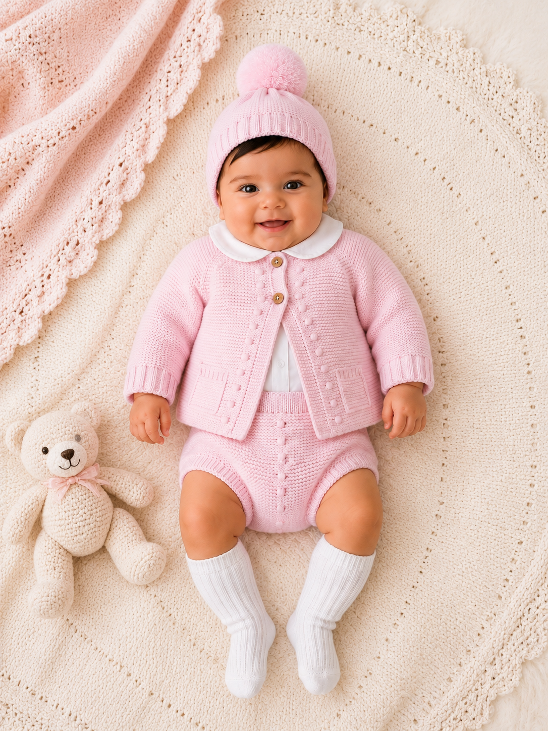 Baby Pink Girls 3 Piece Knitted Set