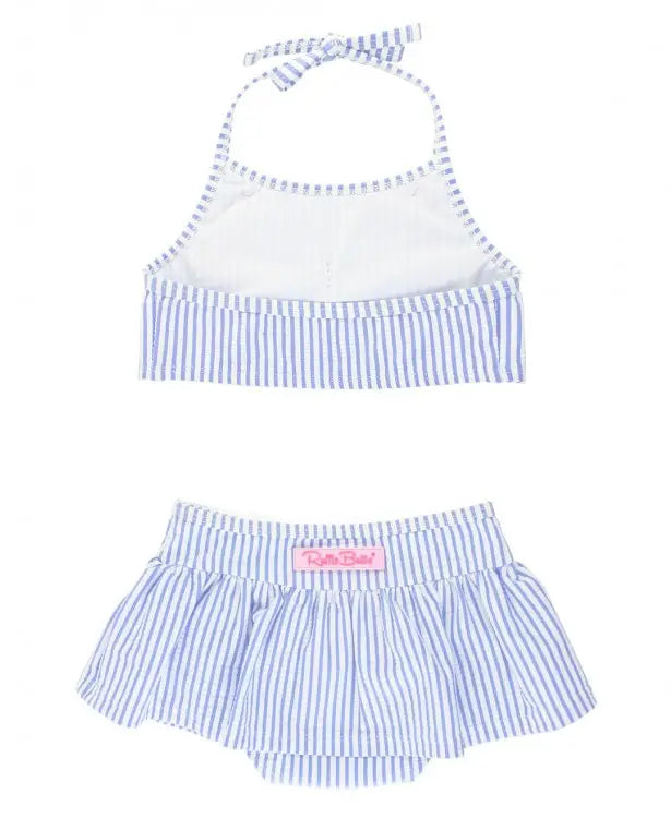 RUFFLEBUTTS RuffleButts Periwinkle Blue Seersucker Bow Skirted Bikini - Adorababy.co.uk