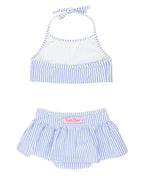 RUFFLEBUTTS RuffleButts Periwinkle Blue Seersucker Bow Skirted Bikini - Adorababy.co.uk