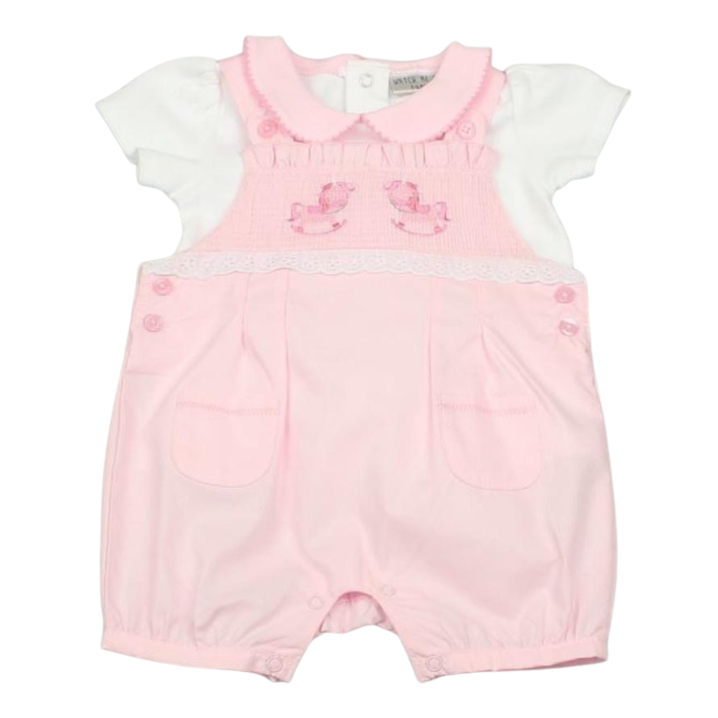 Pink baby romper with white shirt on a white background | Adorababy