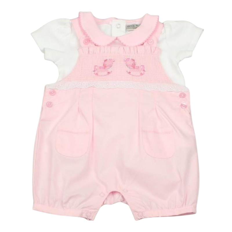 Pink baby romper with white shirt on a white background | Adorababy