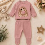 Dusky Rose Pink Knitted Bunny Baby Two-Piece Set