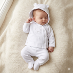 Baby Unisex White Quilt Jacquard Jacket & Footed Trousers Outfit