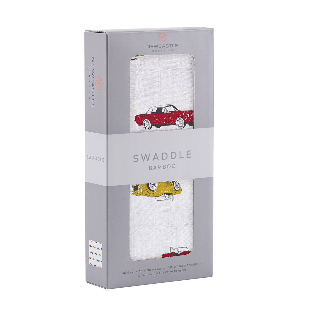 NEWCASTLE CLASSICS Vintage Cars - Natural Bamboo Muslin Swaddle - AdoraBaby