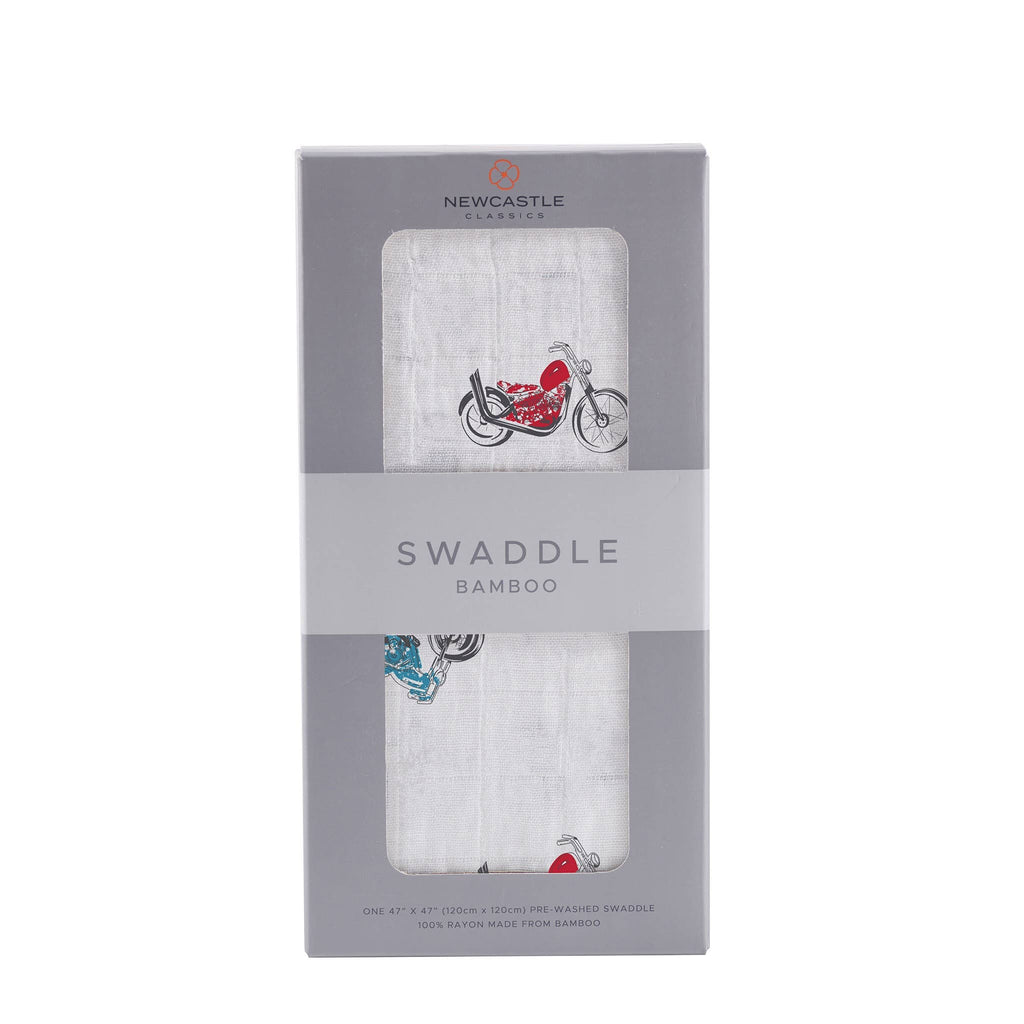 NEWCASTLE CLASSICS Vintage Motorcycles - Natural Bamboo Muslin Swaddle - AdoraBaby.co.uk