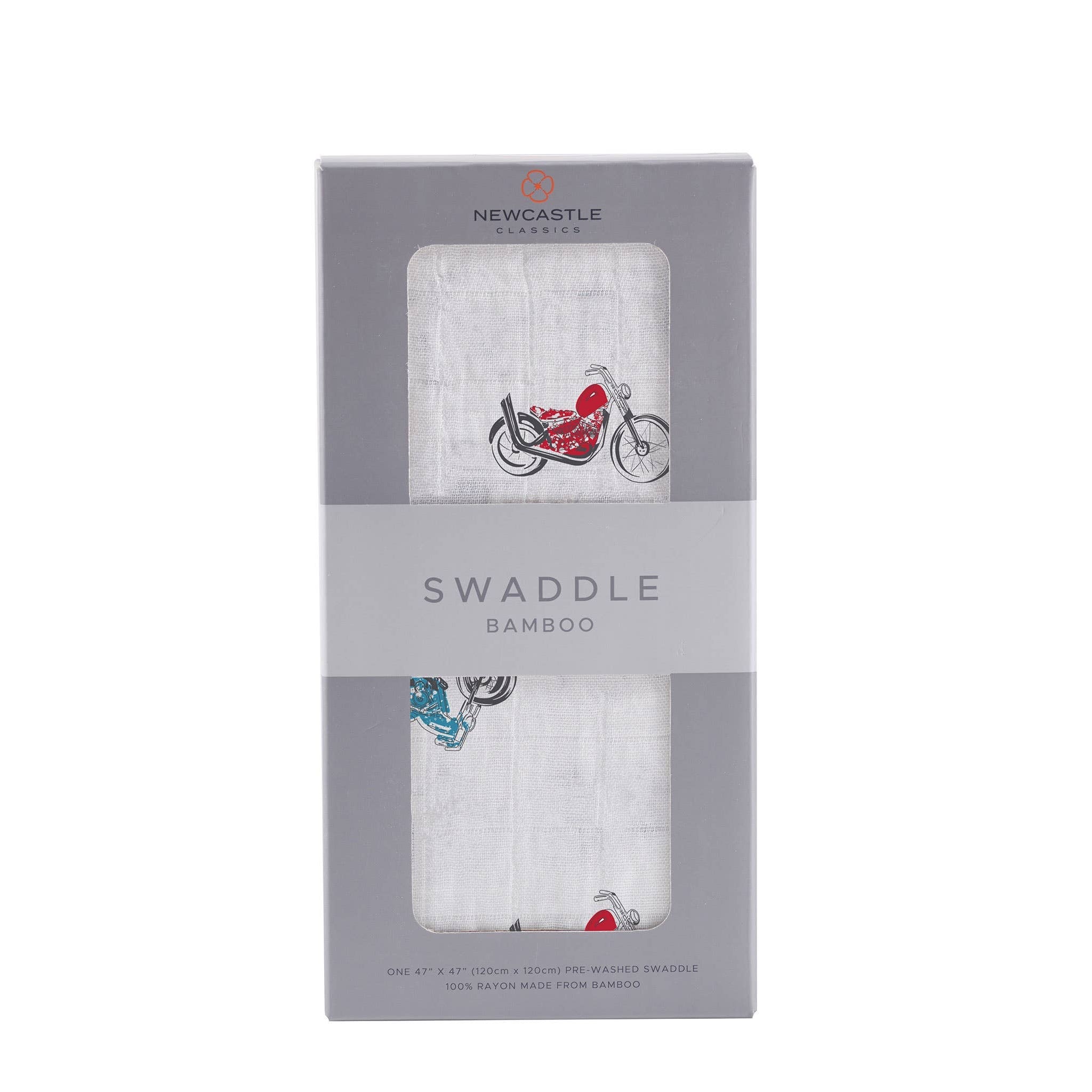 NEWCASTLE CLASSICS Vintage Motorcycles - Natural Bamboo Muslin Swaddle - AdoraBaby.co.uk