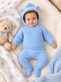 Blue Fruit De Ma Passion Knitted Set with Hooded Top & Footed Trousers
