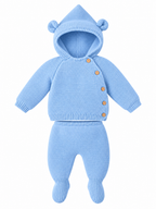 Blue Fruit De Ma Passion Knitted Set with Hooded Top & Footed Trousers