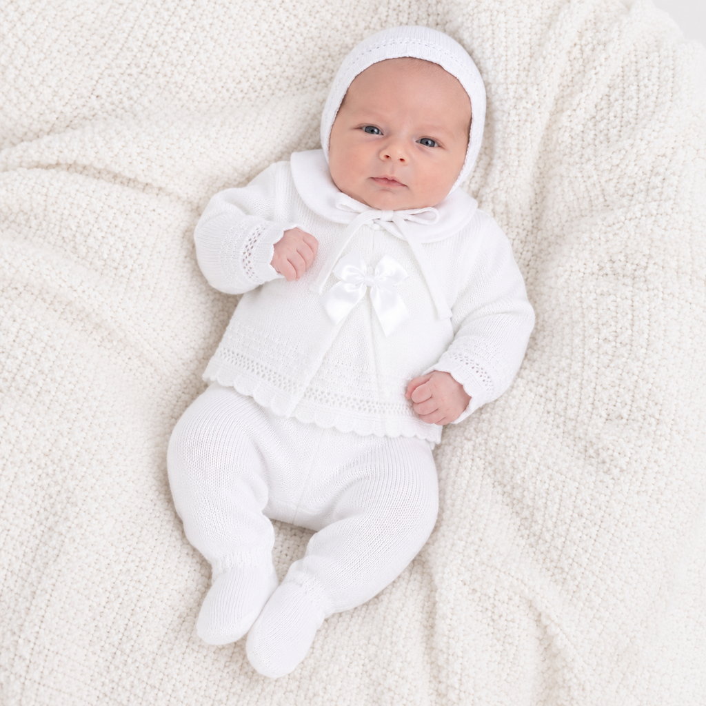 Fruit de Ma Passion White Knitted 3 Piece Baby Set