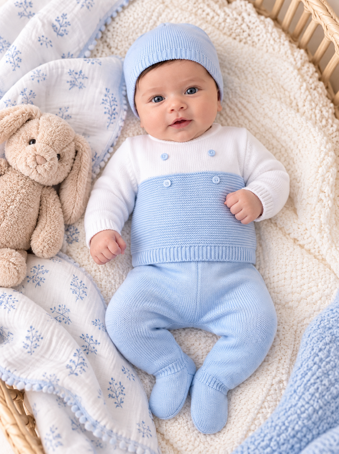 Fruit de Ma Passion White & Blue Knitted Baby 3-Piece Gift Box Set
